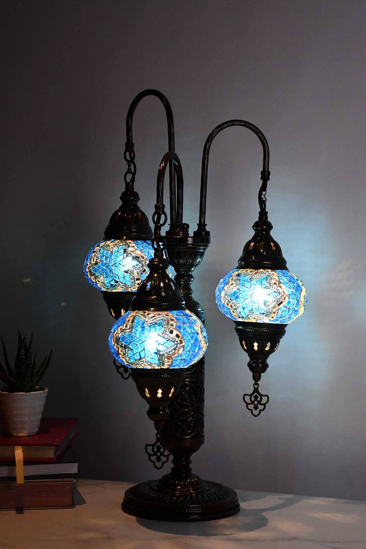 Turkish Mosaic Table Lamp Triple Medium Turquoise Star Lighting Sydney Grand Bazaar 