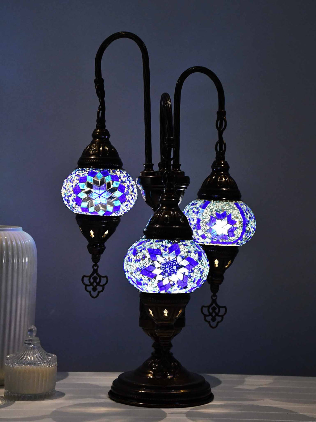 Turkish Mosaic Table Lamp Triple X Small Blue Mixed Lighting Sydney Grand Bazaar 