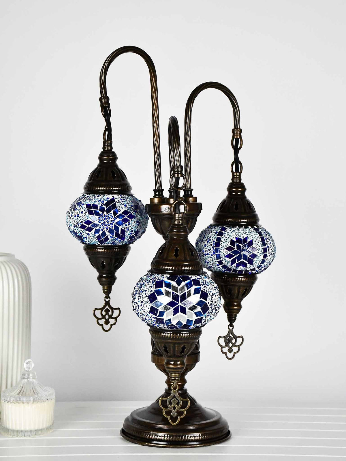 Turkish Mosaic Table Lamp Triple X Small Blue Mixed Lighting Sydney Grand Bazaar 