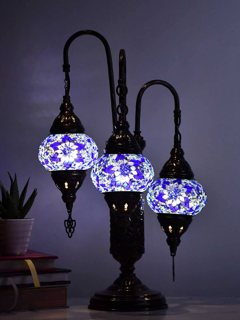 Turkish Mosaic Table Lamp Triple X Small Multicolour Blue Yellow