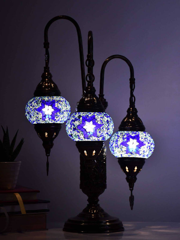 Turkish Mosaic Table Lamp Triple X Small Blue Star Beads Lighting Sydney Grand Bazaar 