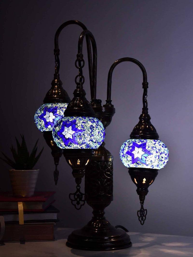 Turkish Mosaic Table Lamp Triple X Small Blue Star Beads Lighting Sydney Grand Bazaar 
