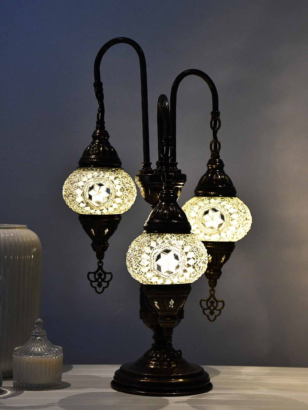 Turkish Mosaic Table Lamp Triple X Small Clear White Star Lighting Sydney Grand Bazaar 