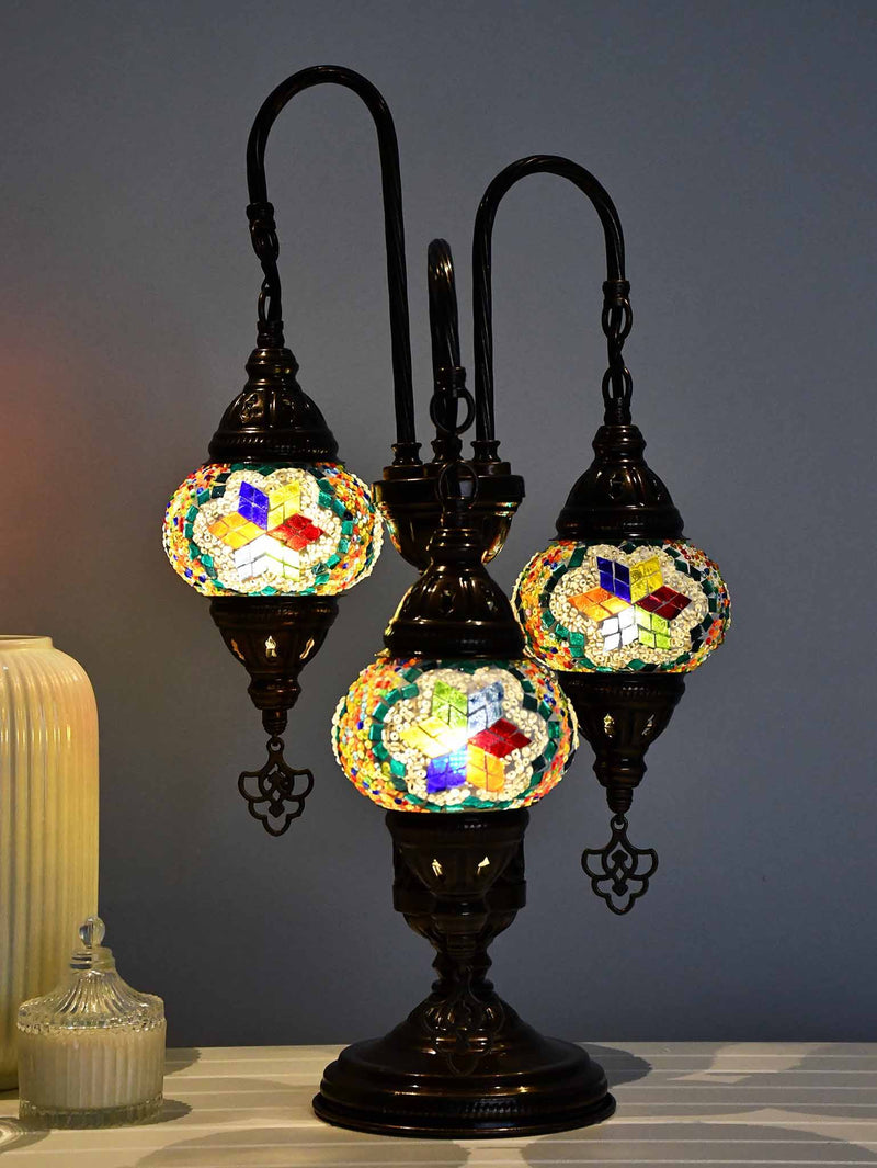Turkish Mosaic Table Lamp Triple X Small Blue Star