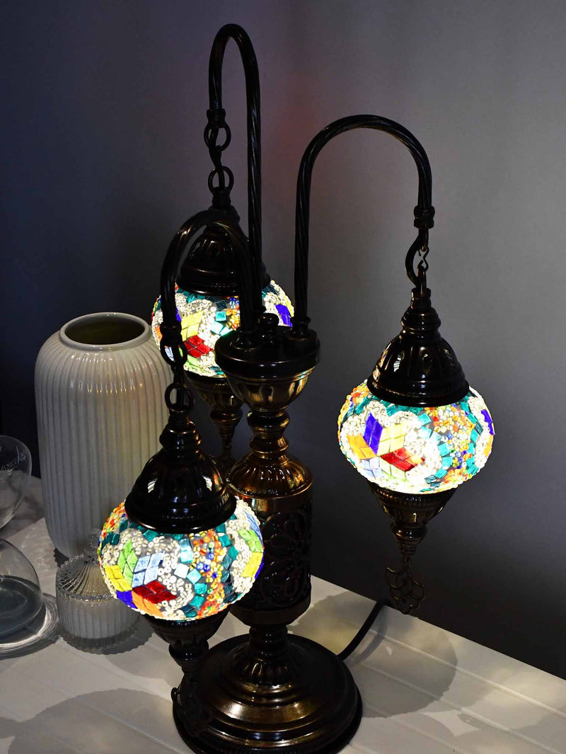 Turkish Mosaic Table Lamp Triple X Small Colorful Flower Design Lighting Sydney Grand Bazaar 