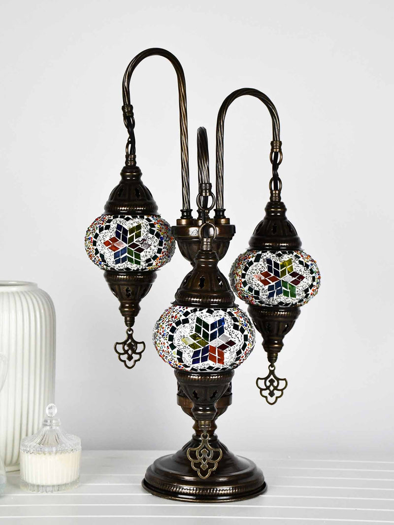Turkish Mosaic Table Lamp Triple X Small Colorful Flower Design Lighting Sydney Grand Bazaar 