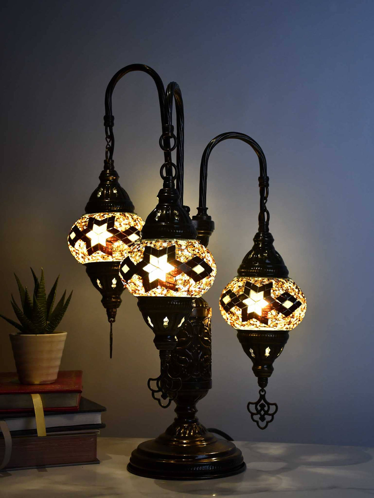 Turkish Mosaic Table Lamp Triple X Small Golden Brown Beads Lighting Sydney Grand Bazaar 
