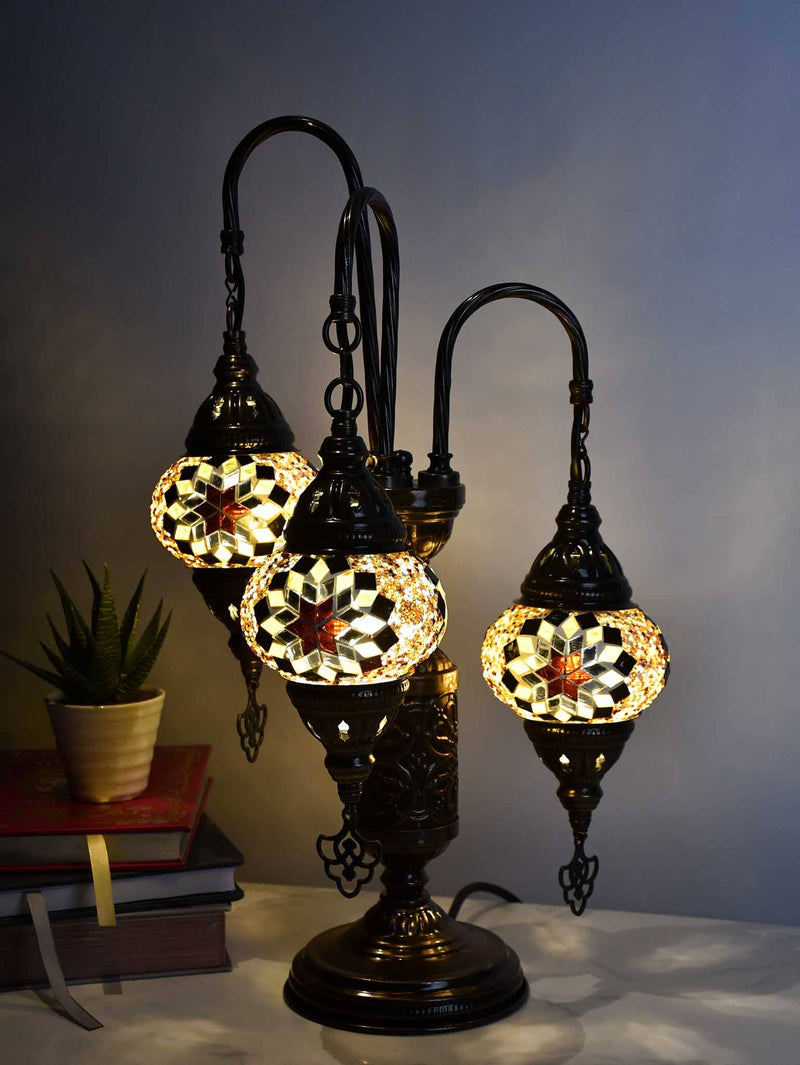 Turkish Mosaic Table Lamp Triple X Small Golden Brown Star Lighting Sydney Grand Bazaar 