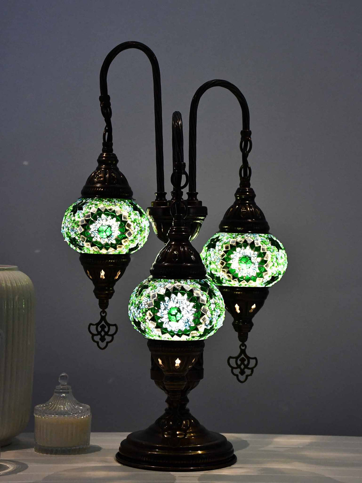 Turkish Mosaic Table Lamp Triple X Small Green Aqua Lighting Sydney Grand Bazaar 