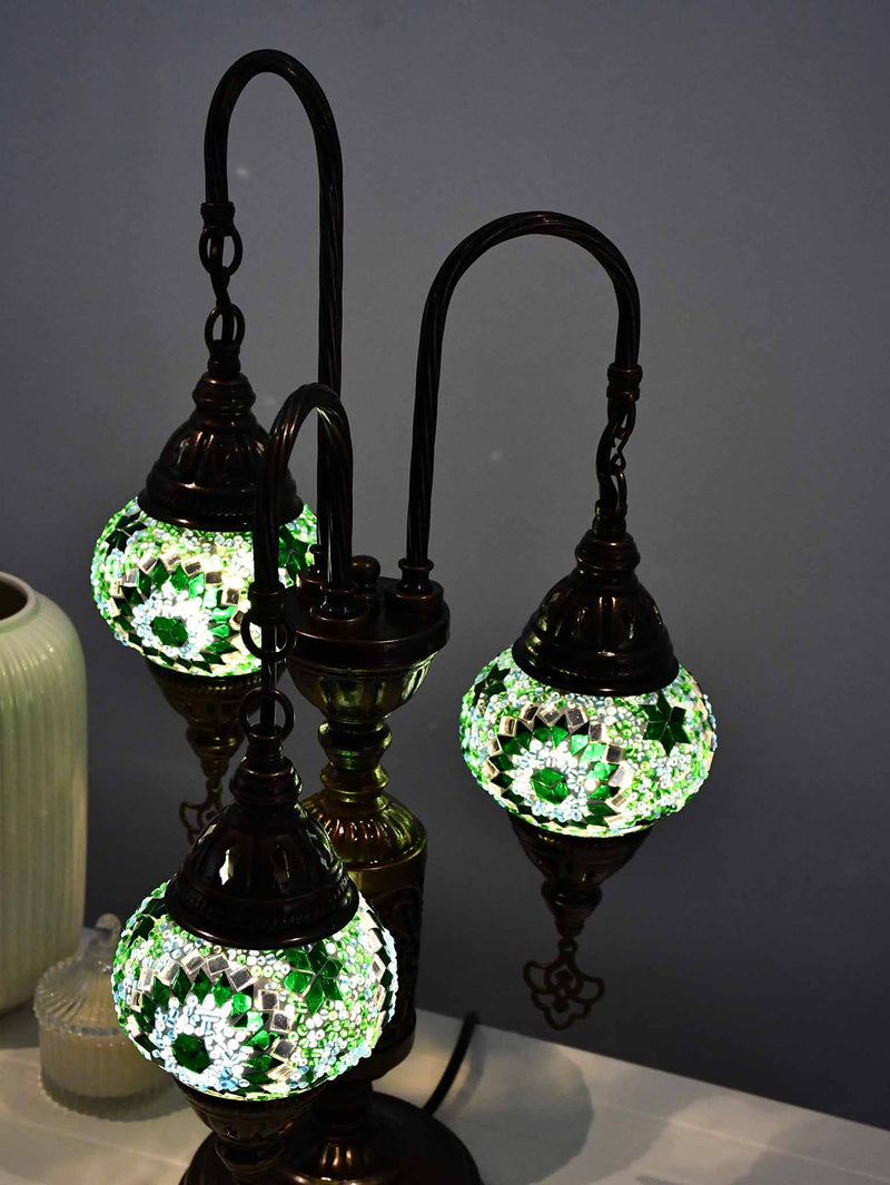Turkish Mosaic Table Lamp Triple X Small Green Aqua Lighting Sydney Grand Bazaar 