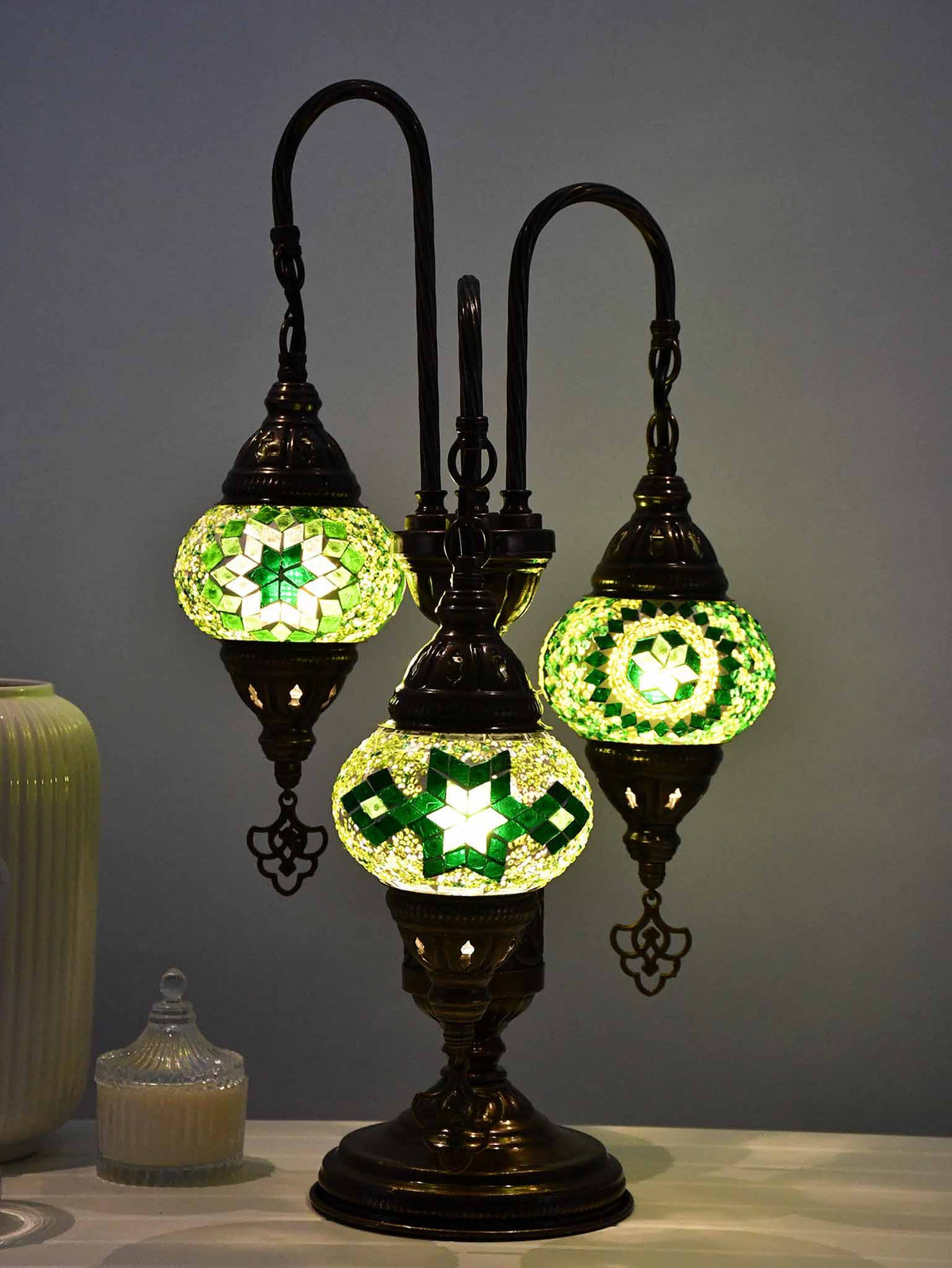 Turkish Mosaic Table Lamp Triple X Small Green Mixed Lighting Sydney Grand Bazaar 