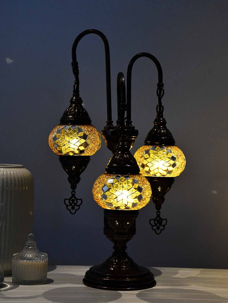 Turkish Mosaic Table Lamp Triple X Small Colorful Flower Design