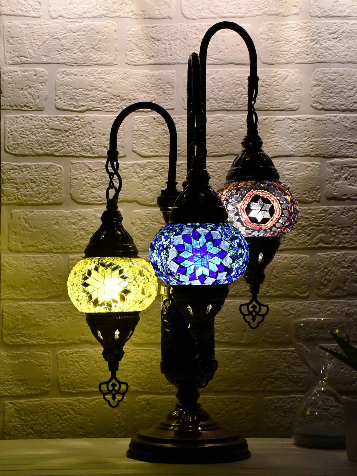 Turkish Mosaic Table Lamp Triple X Small Mixed Design 1 Lighting Sydney Grand Bazaar 