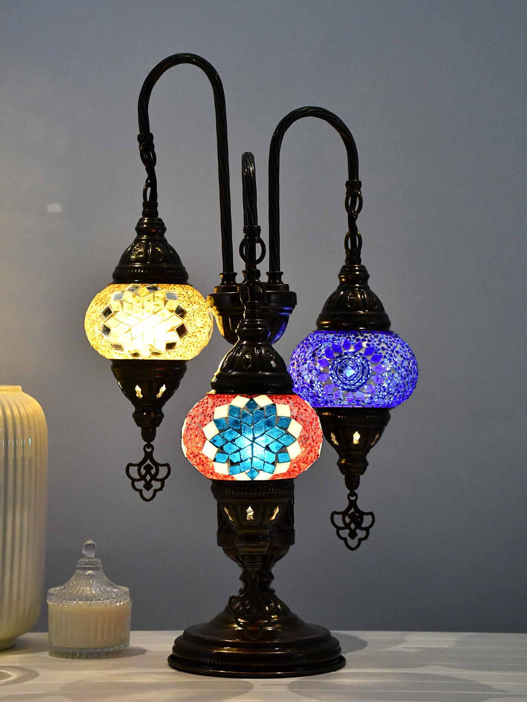 Turkish Mosaic Table Lamp Triple X Small Mixed Design 3 Lighting Sydney Grand Bazaar 