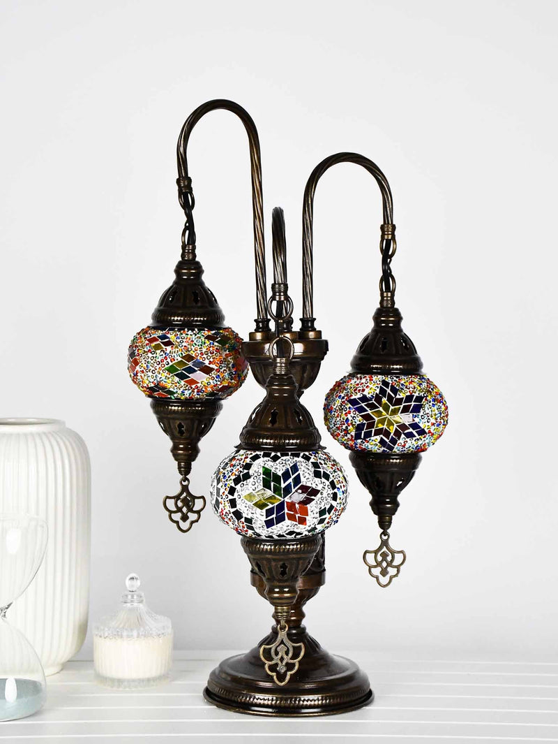 Turkish Mosaic Table Lamp Triple X Small Mixed Design 6 Lighting Sydney Grand Bazaar 