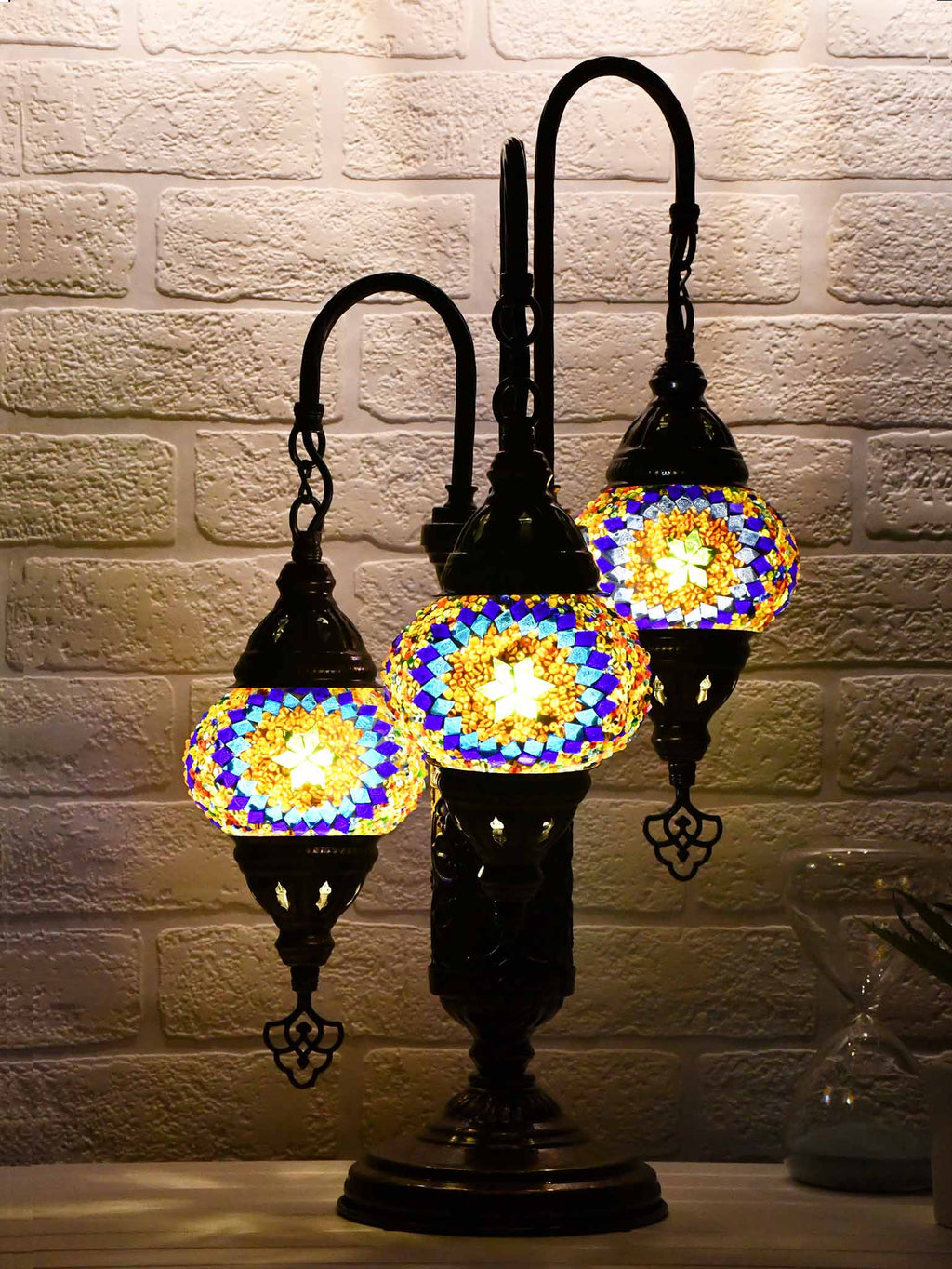 Turkish Mosaic Table Lamp Triple X Small Multicolour Blue Orange Lighting Sydney Grand Bazaar 