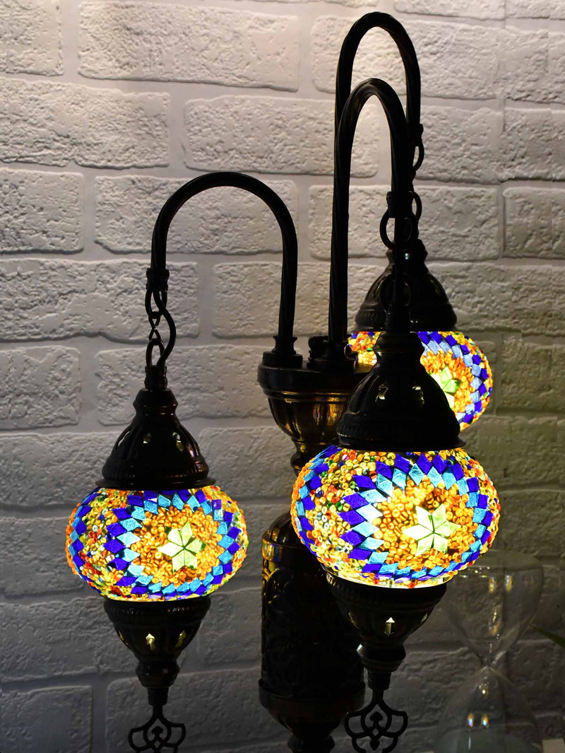 Turkish Mosaic Table Lamp Triple X Small Multicolour Blue Orange Lighting Sydney Grand Bazaar 