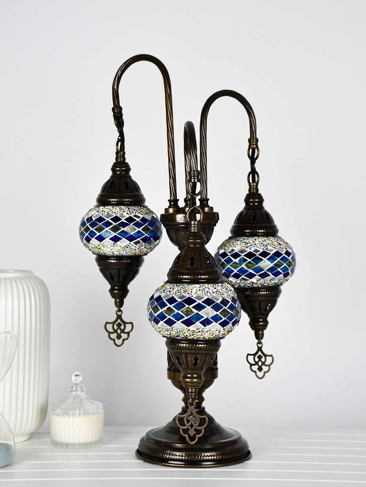 Turkish Mosaic Table Lamp Triple X Small Multicolour Blue Yellow Lighting Sydney Grand Bazaar 