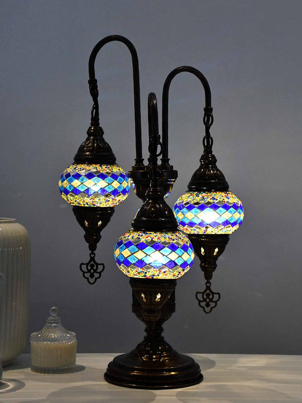 Turkish Mosaic Table Lamp Triple X Small Multicolour Blue Yellow Lighting Sydney Grand Bazaar 