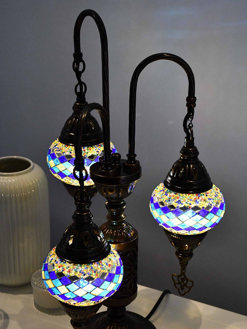 Turkish Mosaic Table Lamp Triple X Small Multicolour Blue Yellow Lighting Sydney Grand Bazaar 