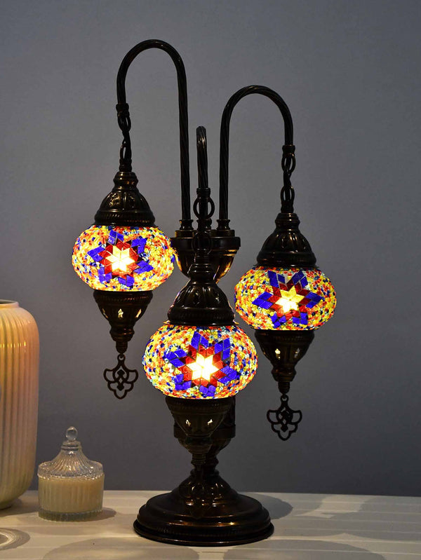 Turkish Mosaic Table Lamp Triple X Small Multicolour Red Blue Design Lighting Sydney Grand Bazaar 
