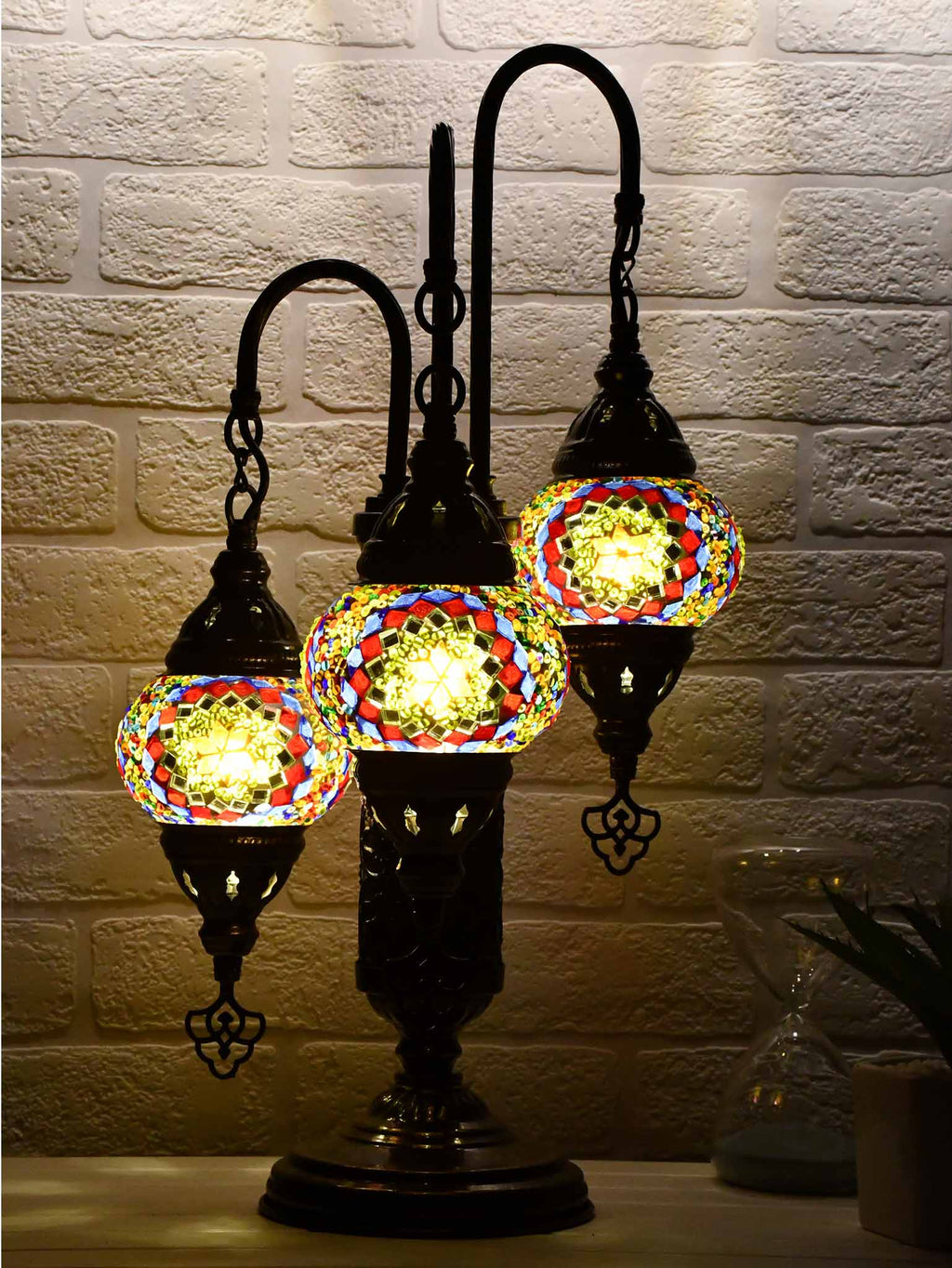 Turkish Mosaic Table Lamp Triple X Small Multicolour Red Green Lighting Sydney Grand Bazaar 