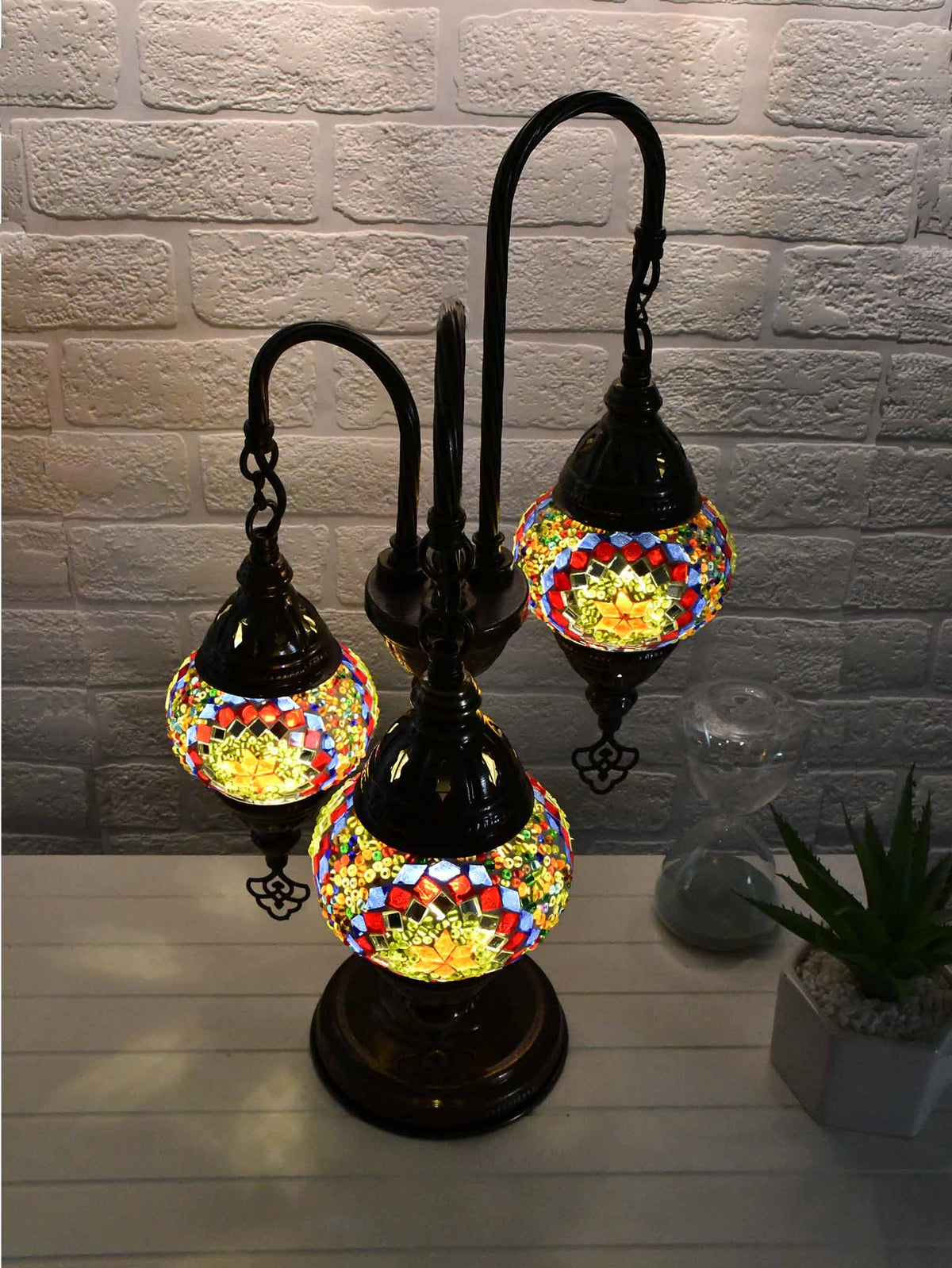 Turkish Mosaic Table Lamp Triple X Small Multicolour Red Green Lighting Sydney Grand Bazaar 