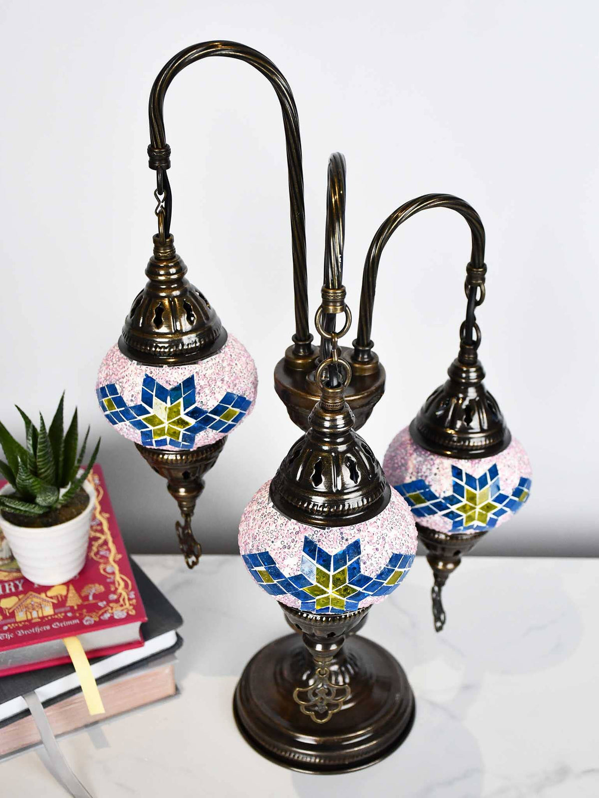 Turkish Mosaic Table Lamp Triple X Small Pink Turquoise Lighting Sydney Grand Bazaar 