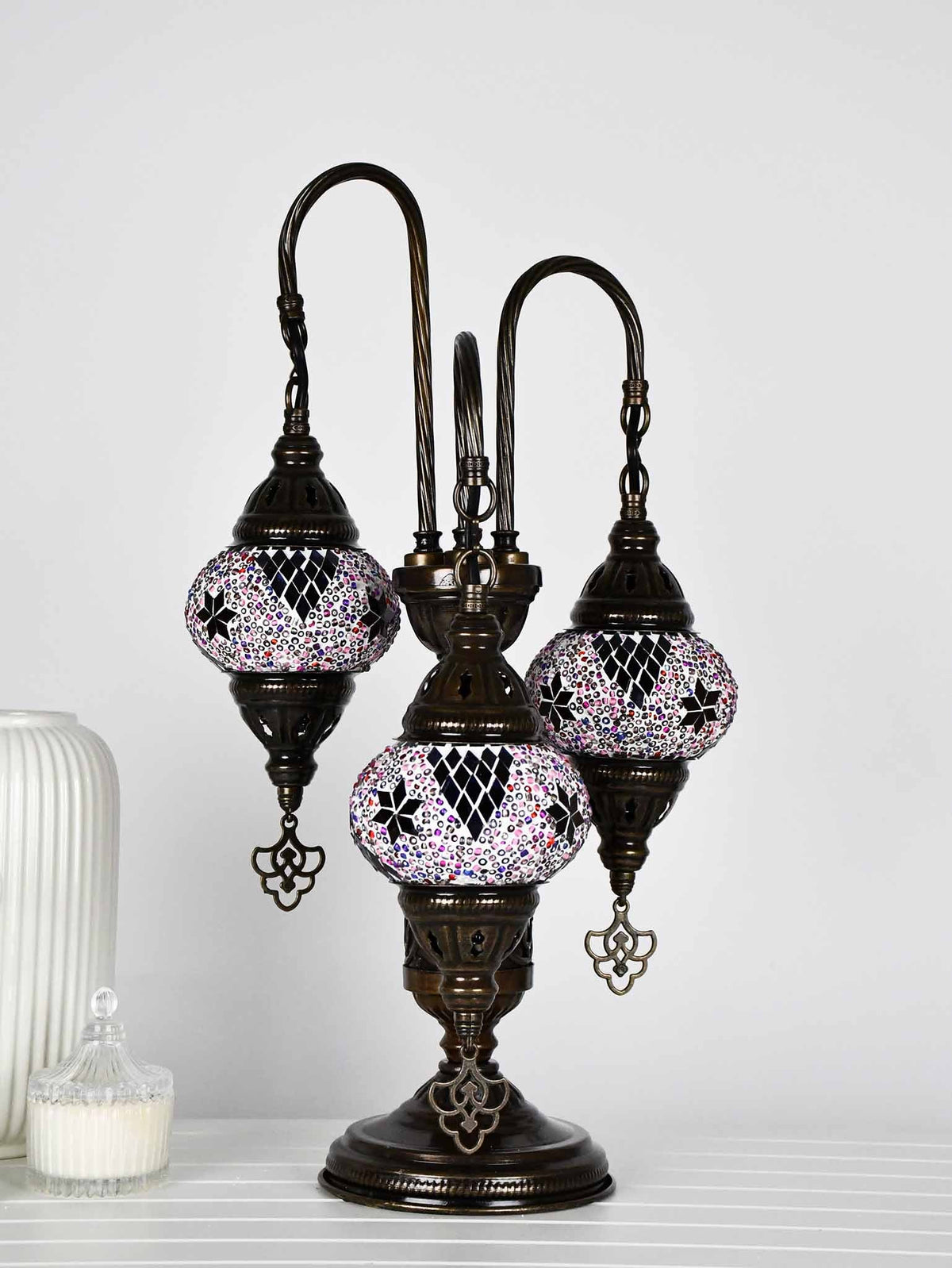 Turkish Mosaic Table Lamp Triple X Small Purple Maroon Lighting Sydney Grand Bazaar 