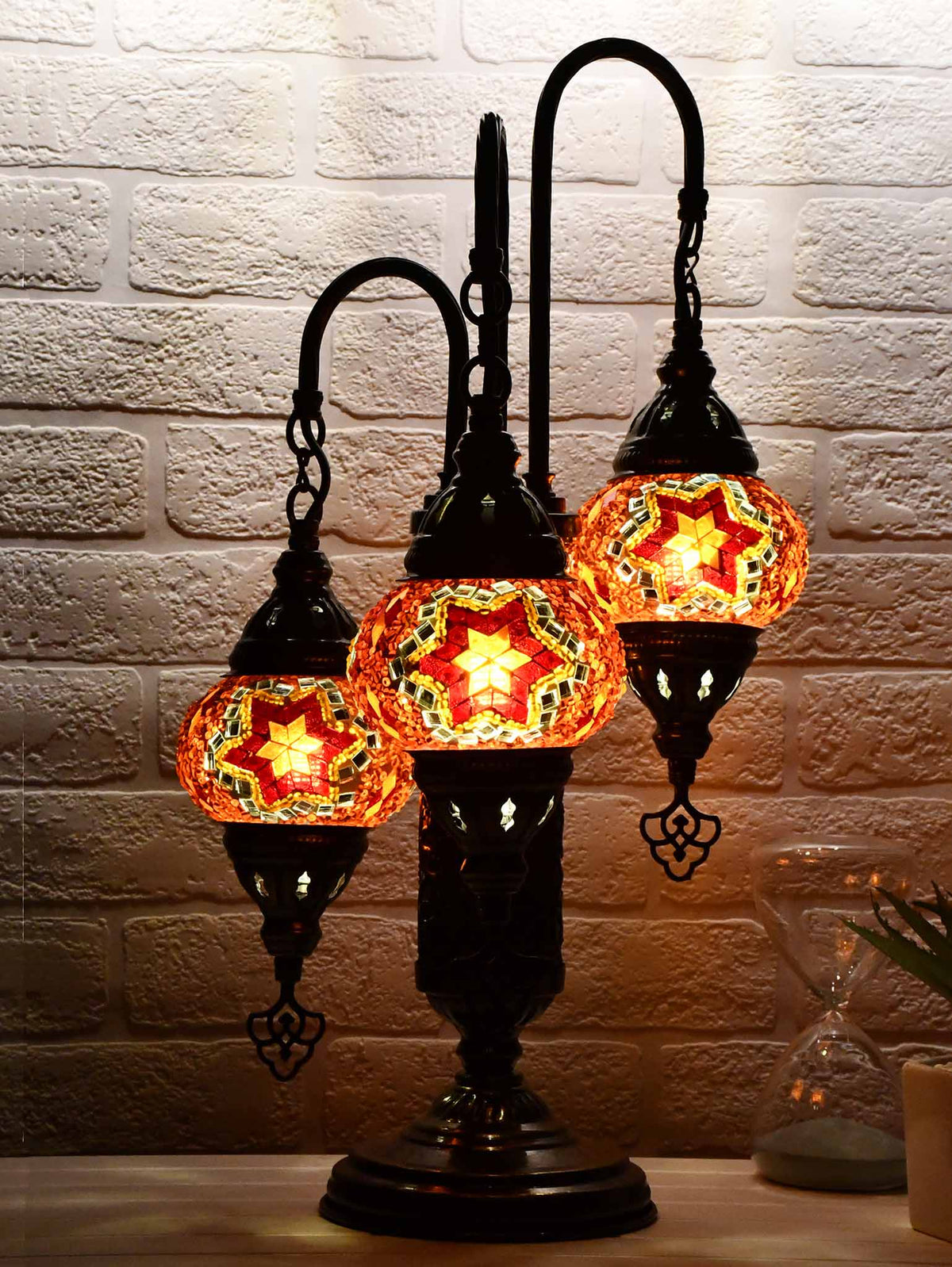 Turkish Mosaic Table Lamp Triple X Small Red Orange Lighting Sydney Grand Bazaar 