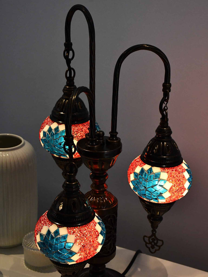 Turkish Mosaic Table Lamp Triple X Small Red Teal Green Lighting Sydney Grand Bazaar 