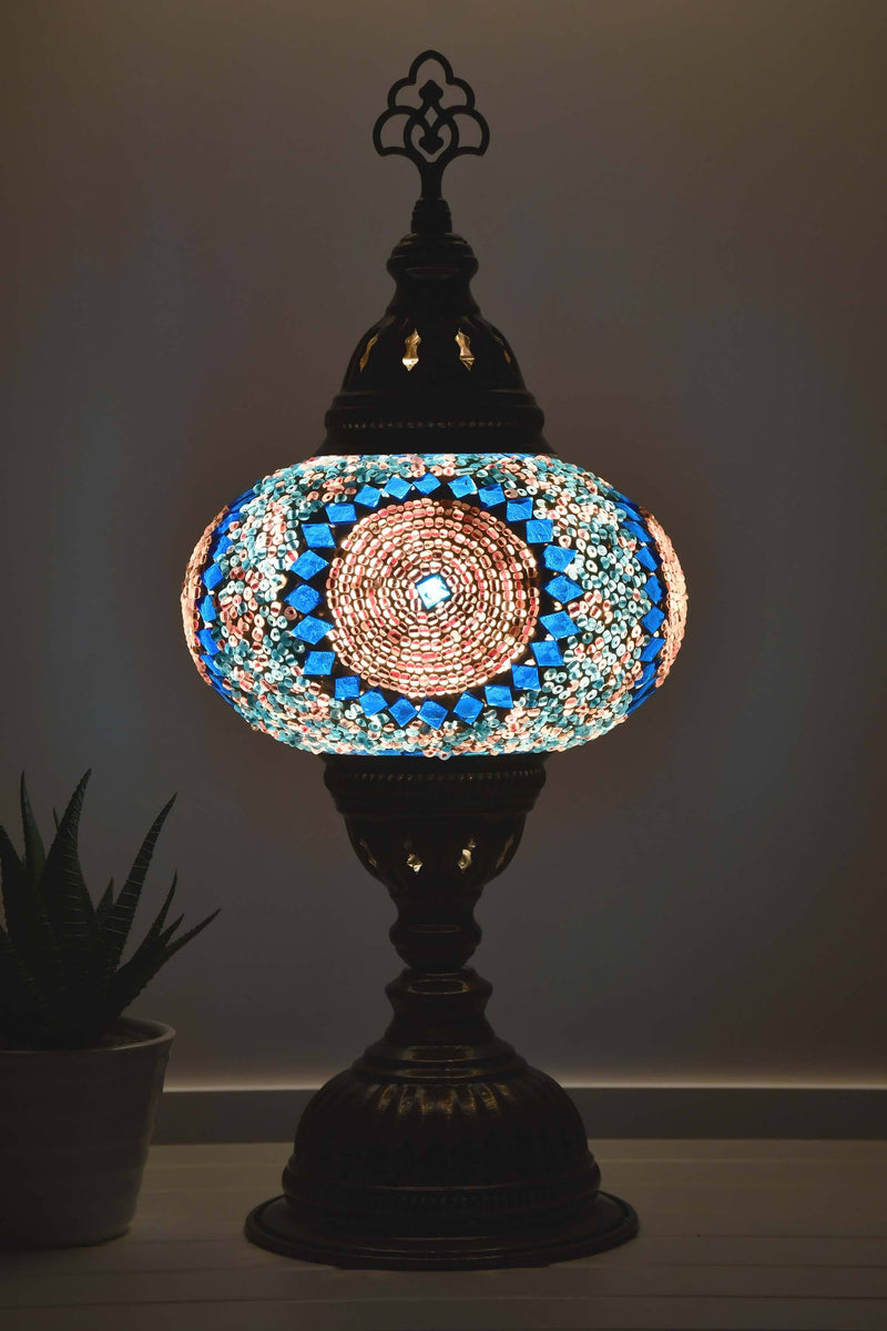 Turkish Mosaic Table Lamp Turquoise Pink Circle Lighting Sydney Grand Bazaar 