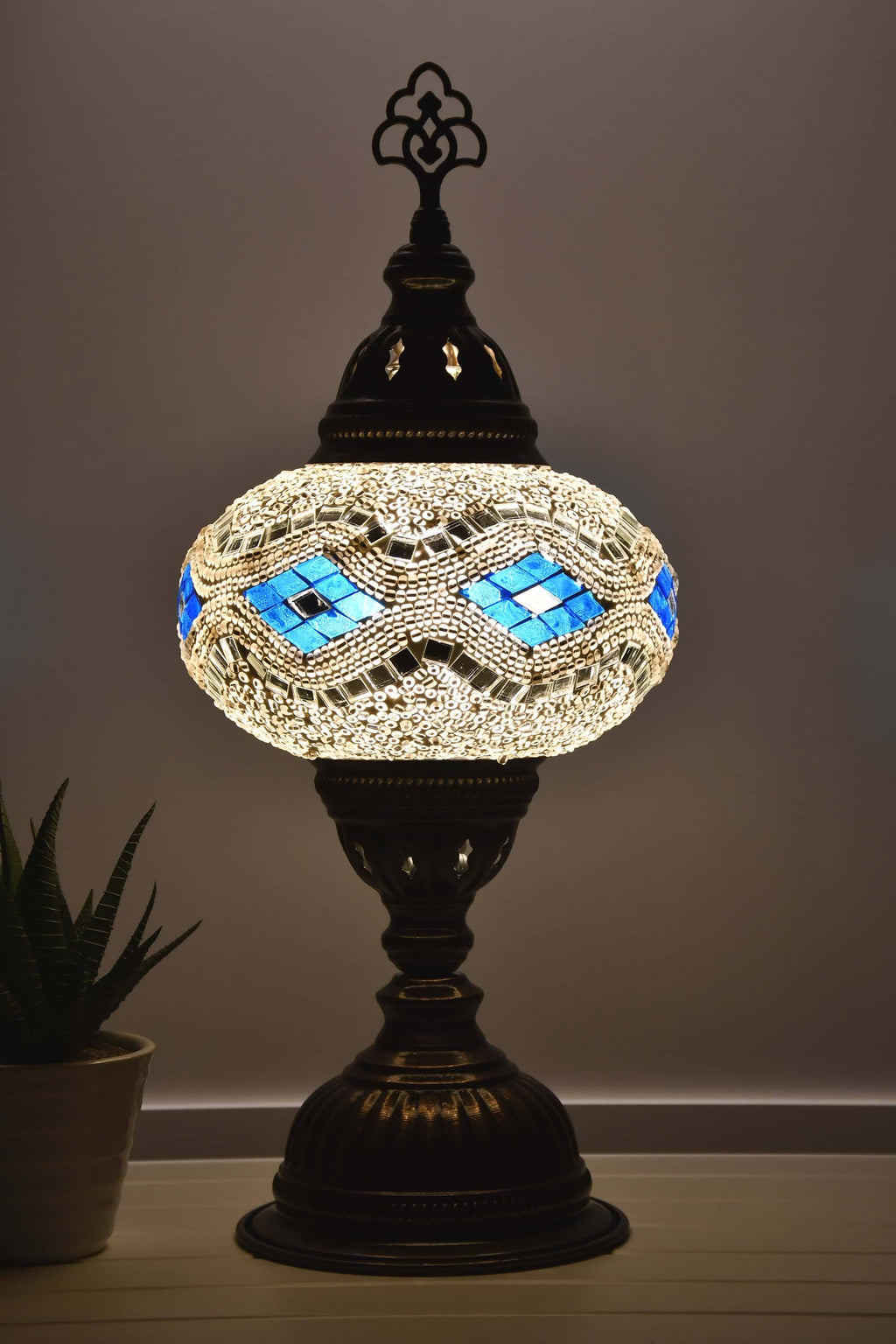 Turkish Mosaic Table Lamp White Aqua Kilim Lighting Sydney Grand Bazaar 