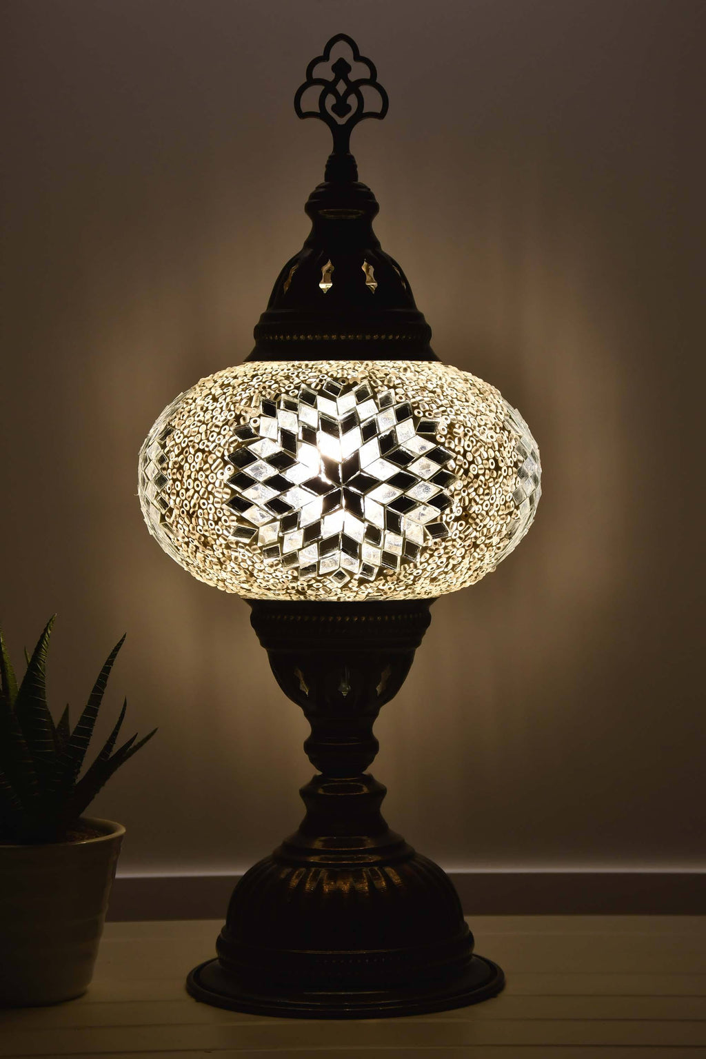 Turkish Mosaic Table Lamp White Fancy Star Beads Lighting Sydney Grand Bazaar 