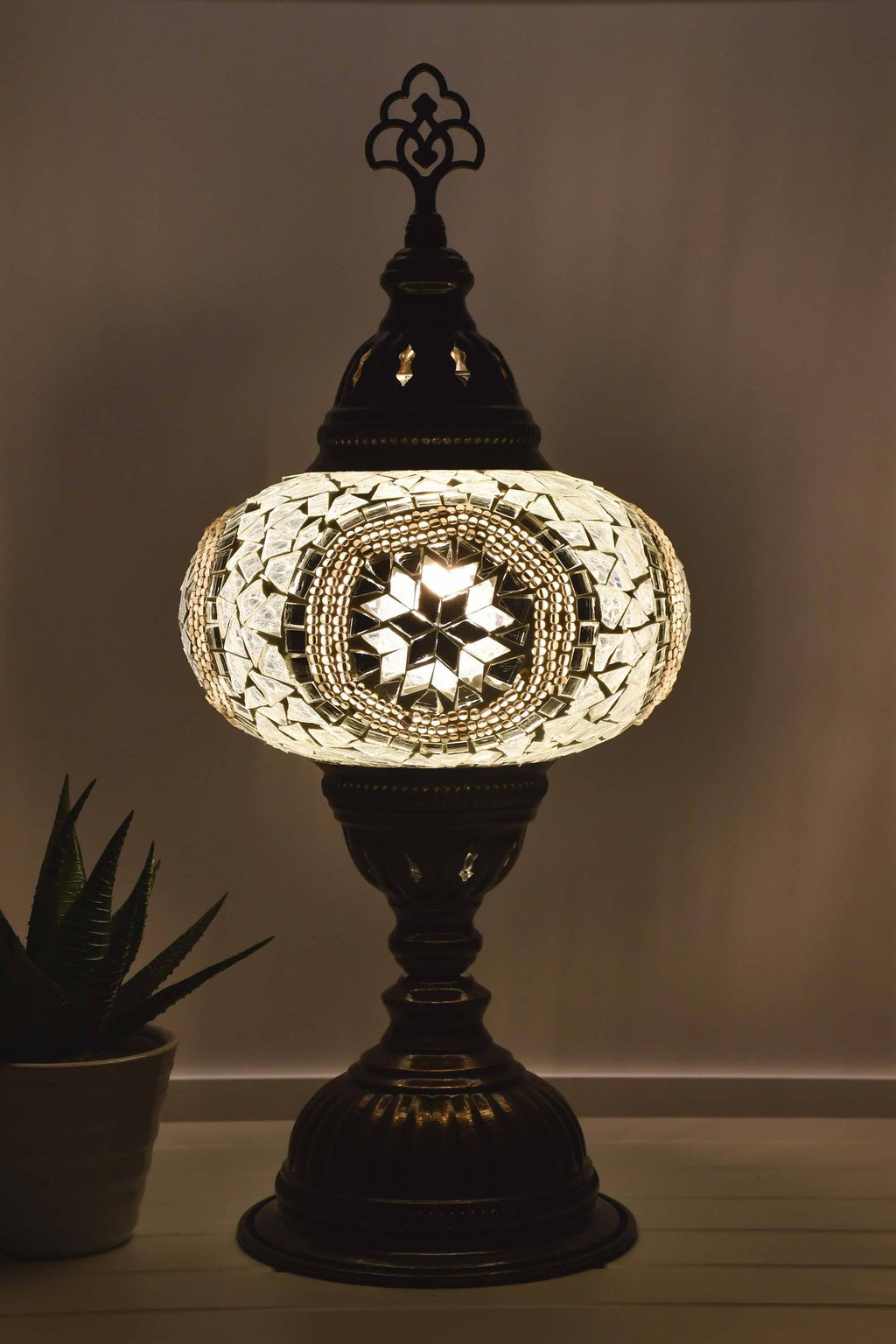 Turkish Mosaic Table Lamp White Round Star Lighting Sydney Grand Bazaar 