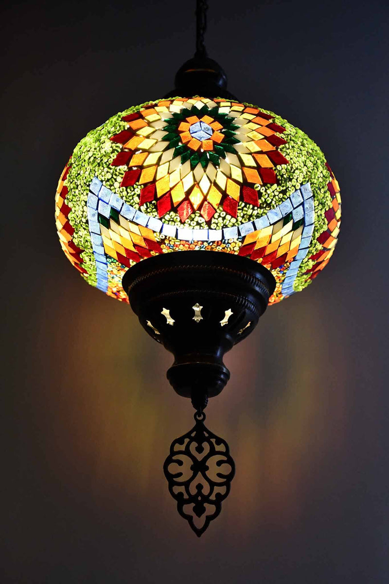 Turkish Pendant Light Orange Mosaic Star B5