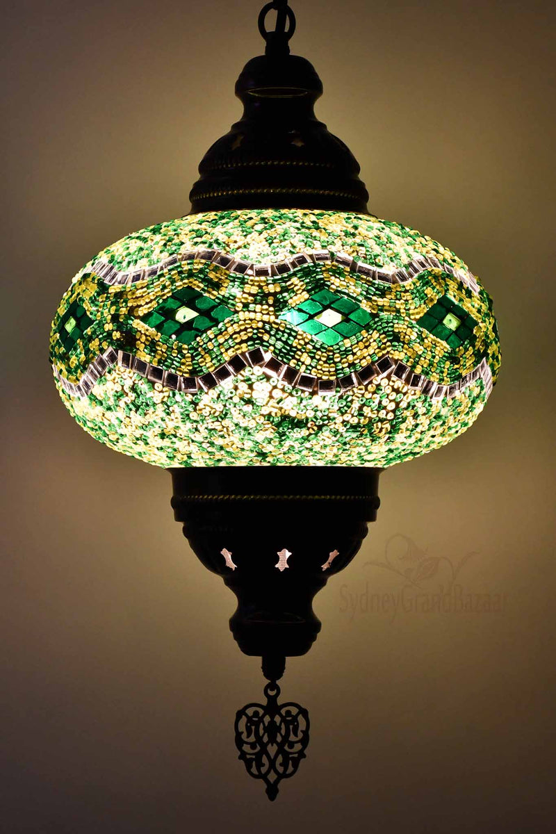 Turkish Pendant Light Long Kilim Design Green B4 Lighting Sydney Grand Bazaar 