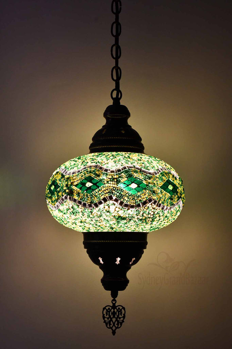 Turkish Pendant Light Long Kilim Design Green B4 Lighting Sydney Grand Bazaar 