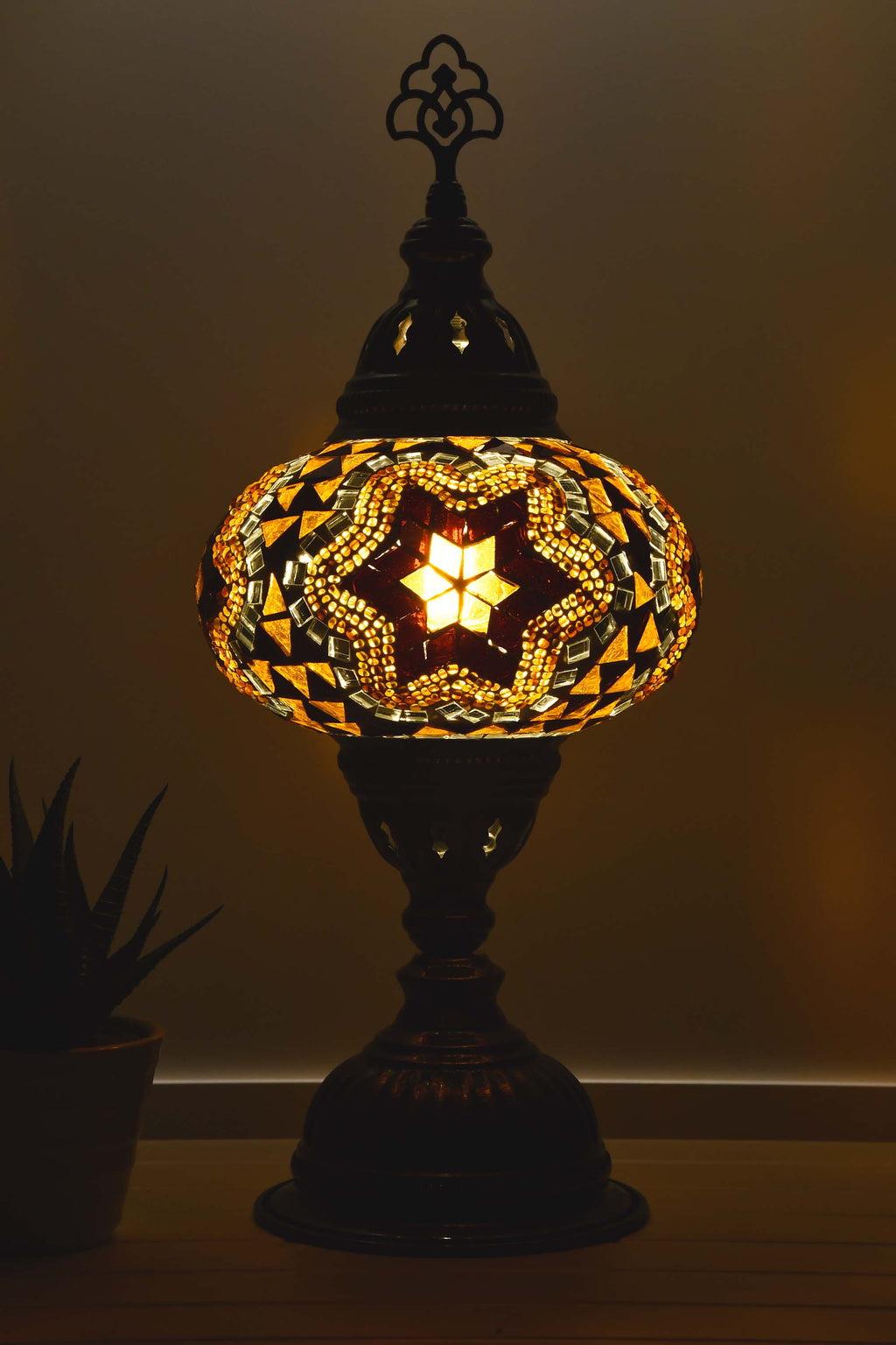 Turkish Table Lamp Brown Mosaic Star Lighting Sydney Grand Bazaar 