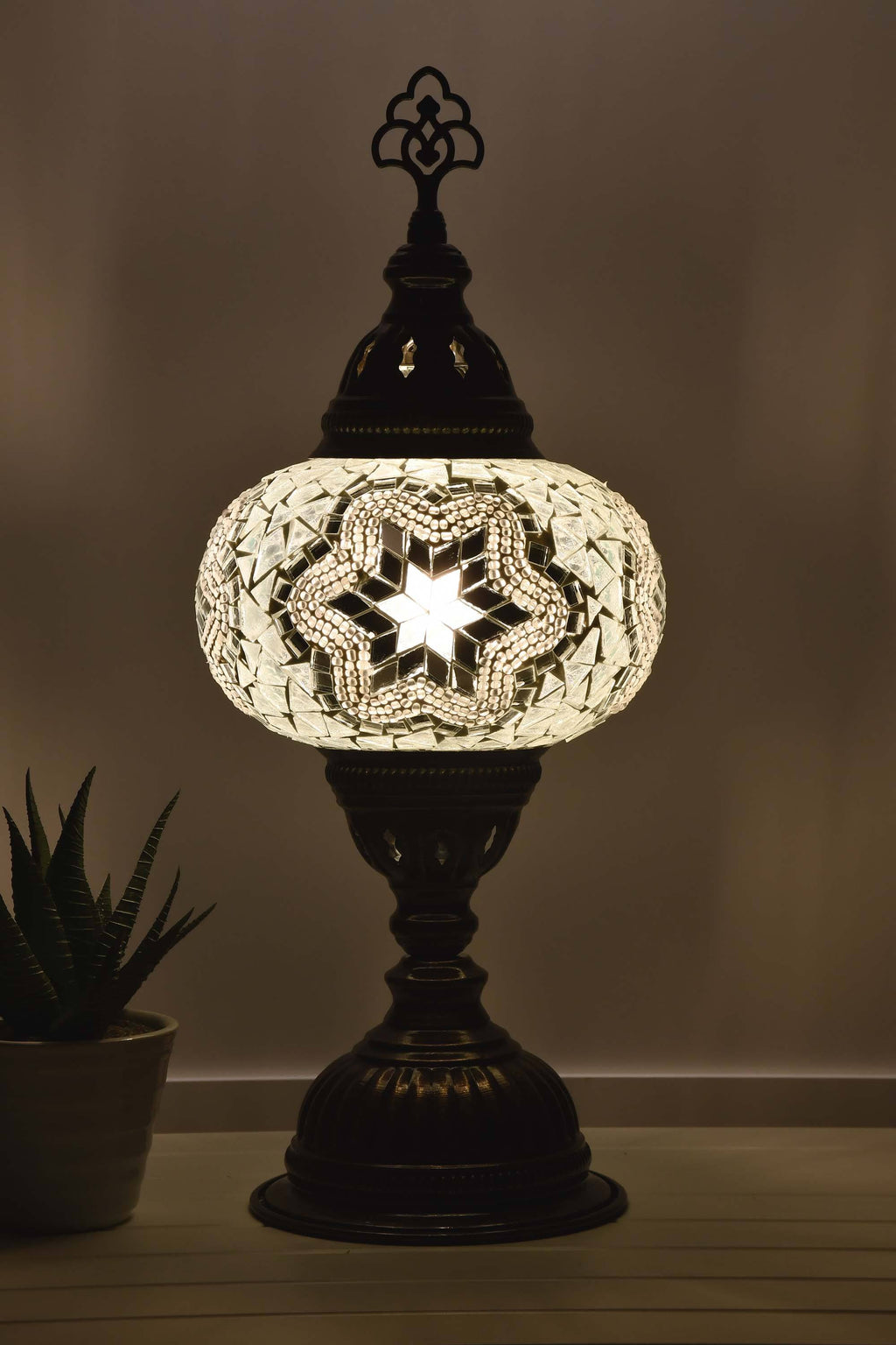 Turkish Table Lamp Clear White Mosaic Star Lighting Sydney Grand Bazaar 