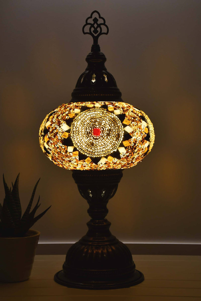 Turkish Mosaic Table Lamp White New Star Beads