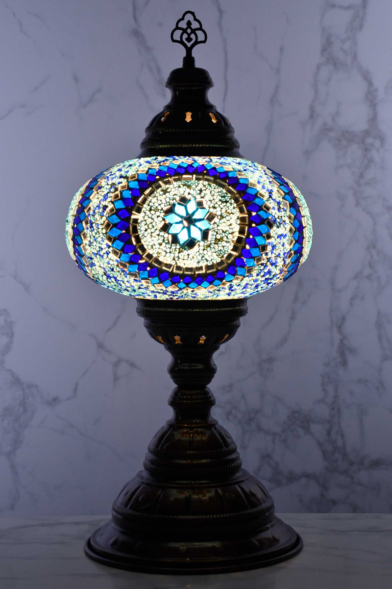 Turkish Table Lamp Large Blue Round Star Beads Lighting Sydney Grand Bazaar 