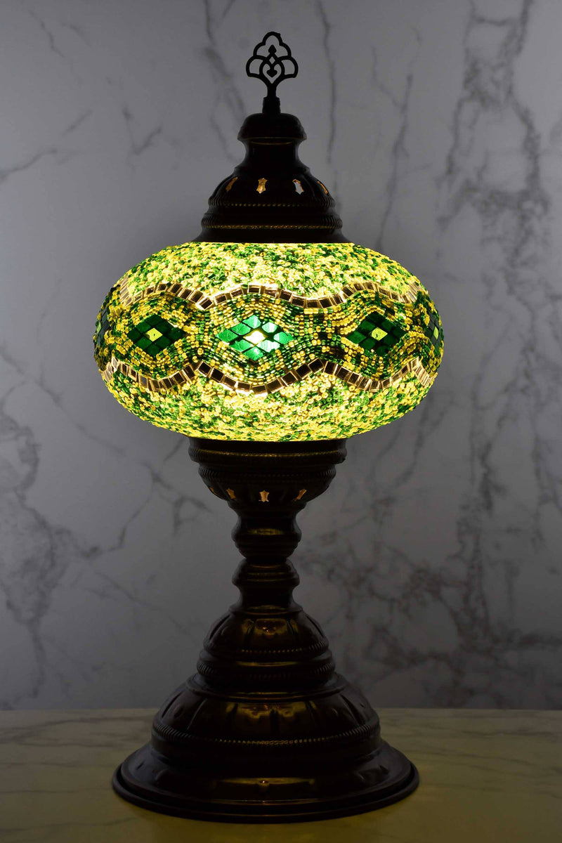 Turkish Table Lamp Large Green Star Beads