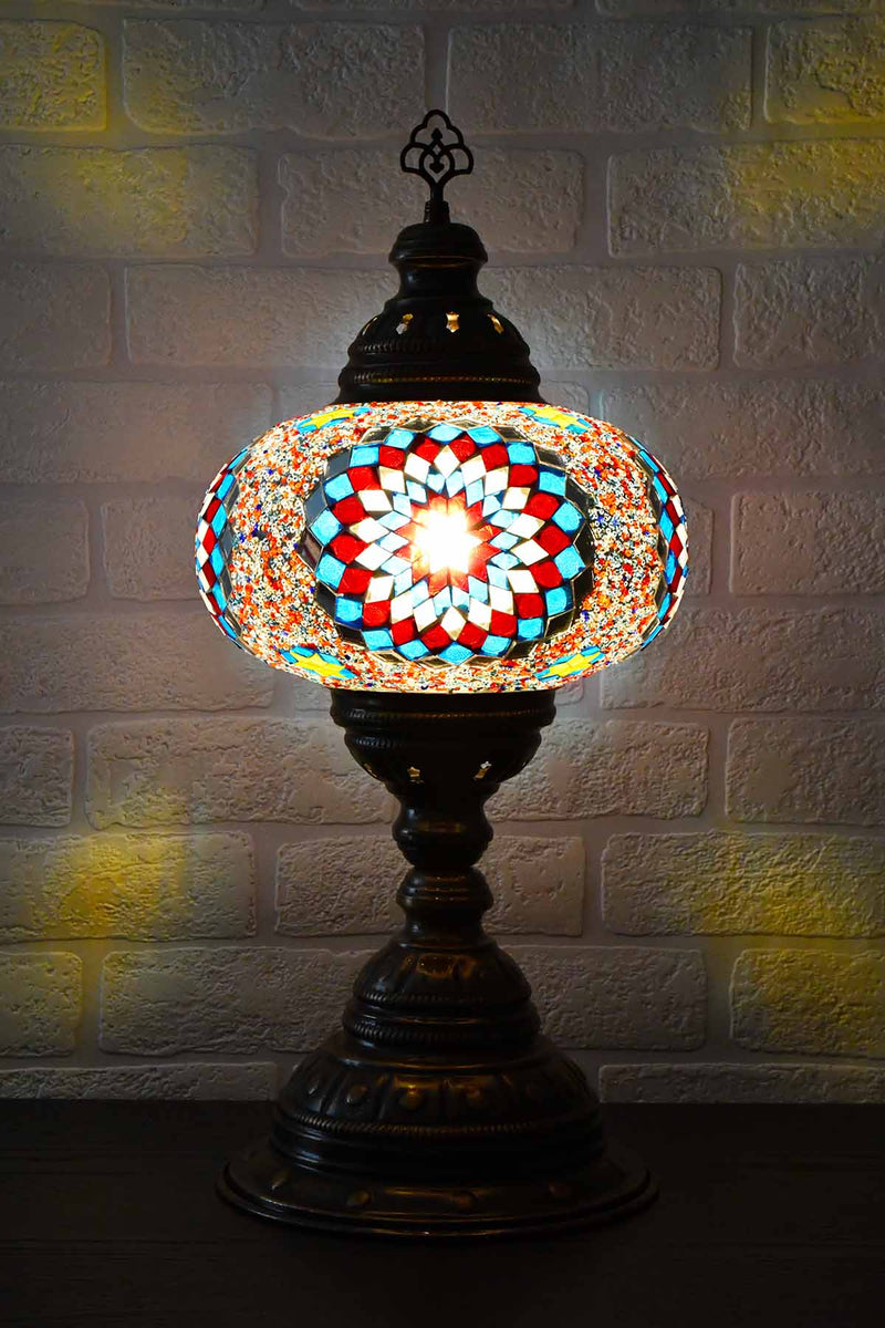 Turkish Table Lamp Large Multicoloured Aqua Red Lighting Sydney Grand Bazaar 