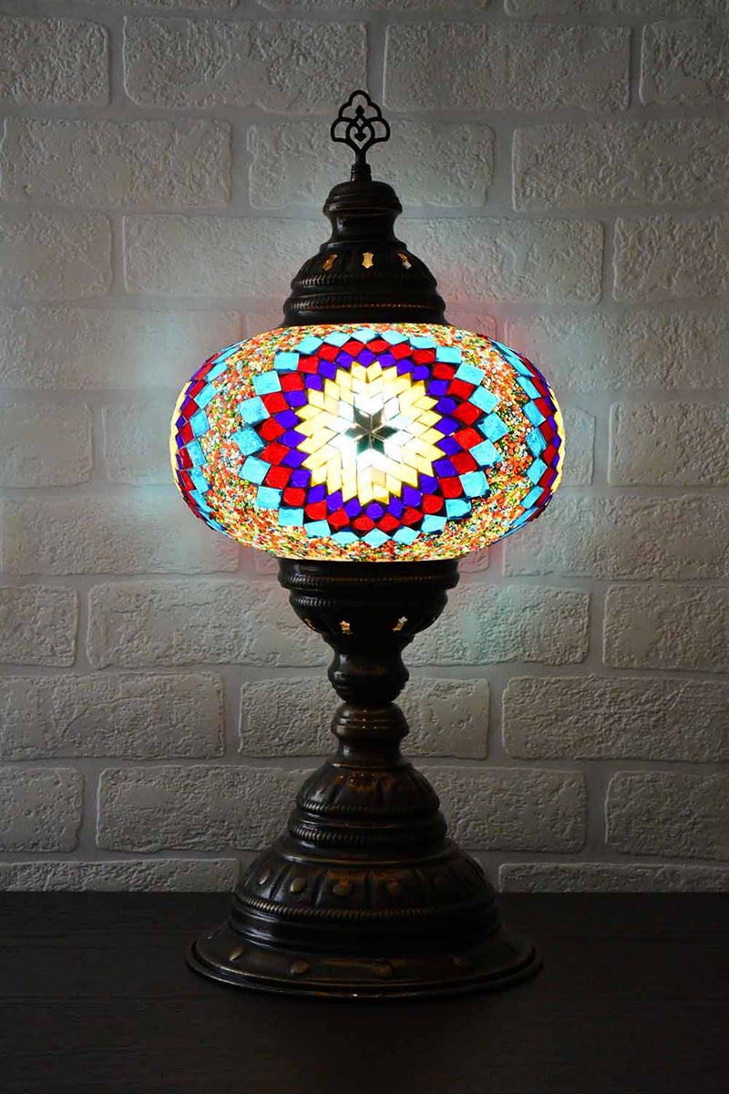 Turkish Table Lamp Large Colourful Round White Star