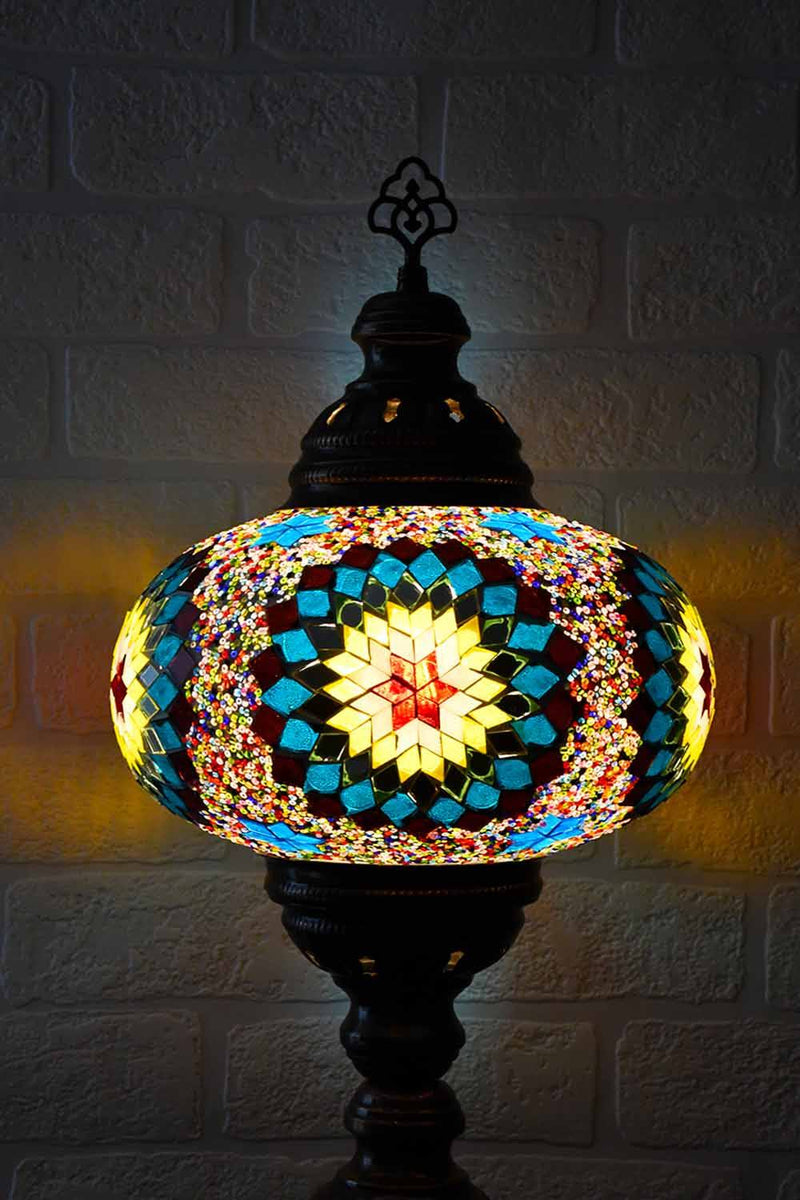 Turkish Table Lamp Large Multicoloured Aqua Round Star Lighting Sydney Grand Bazaar 