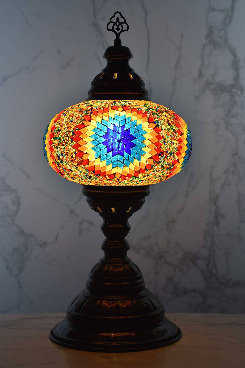 Turkish Table Lamp Large Red Clear Star Beads