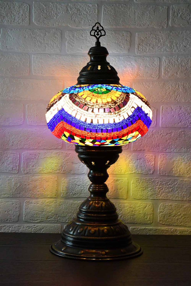 Turkish Table Lamp Large Multicoloured Teal Star Beads