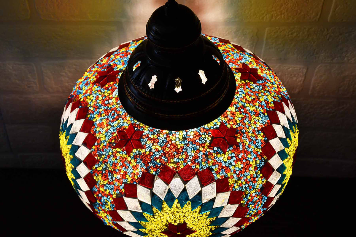 Turkish Table Lamp Large Multicoloured Teal Round Beads Lighting Sydney Grand Bazaar 