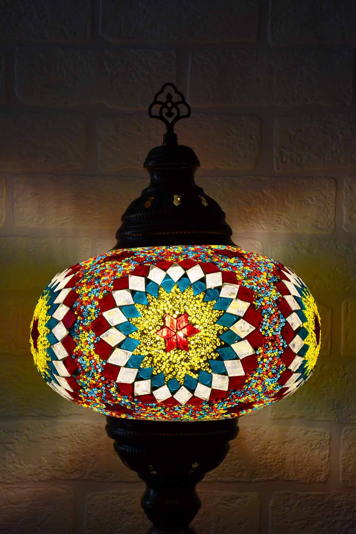 Turkish Table Lamp Large Multicoloured Teal Round Beads Lighting Sydney Grand Bazaar 